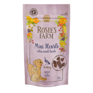 Rosie's Farm Puppy & Adult Snacks "Mini Hearts" Kalkun - 5 x 50 g