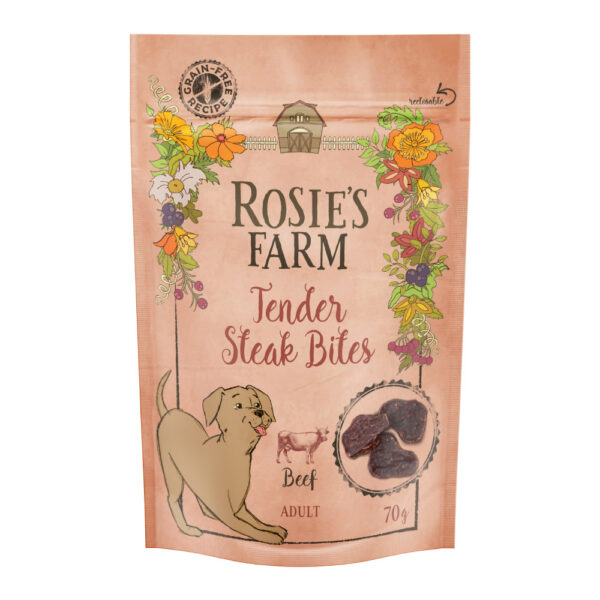 Rosie's Farm Adult Snacks "Mini Steak Bites" Okse - 5 x 70 g