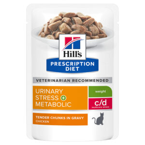 10 + 2 gratis! 12 x 85 g Hill's Prescription Diet - c/d Urinary Stress + Metabolic med kylling