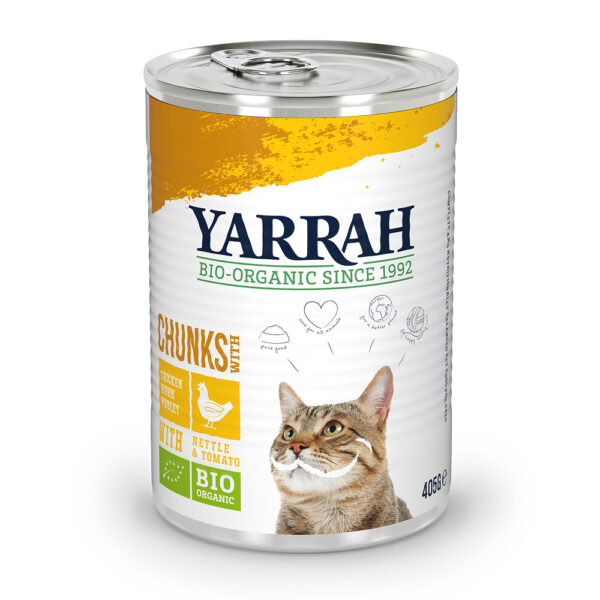 Yarrah Bio biter 1 x 405 g - Økologisk kylling med økologisk brennesle & økologiske tomater i saus