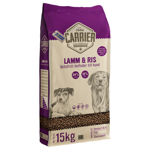 Carrier Lam & ris hundfoder - Økonomipakke: 2 x 15 kg