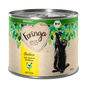 Feringa Organic Kitten 12 x 200 g - Kylling med eple og løvetann