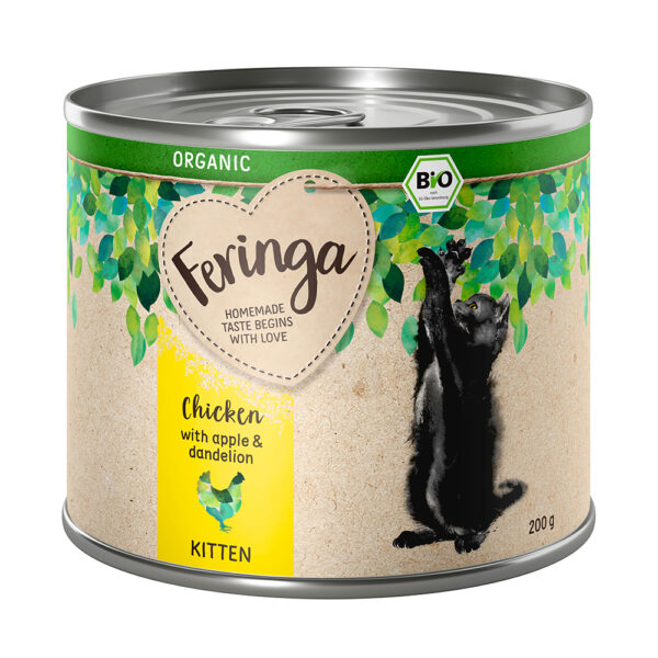 Feringa Organic Kitten 12 x 200 g - Kylling med eple og løvetann