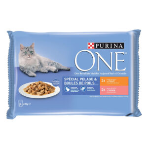 PURINA ONE 12 x 85 g økonomipakke - Coat & Hairball kylling og laks