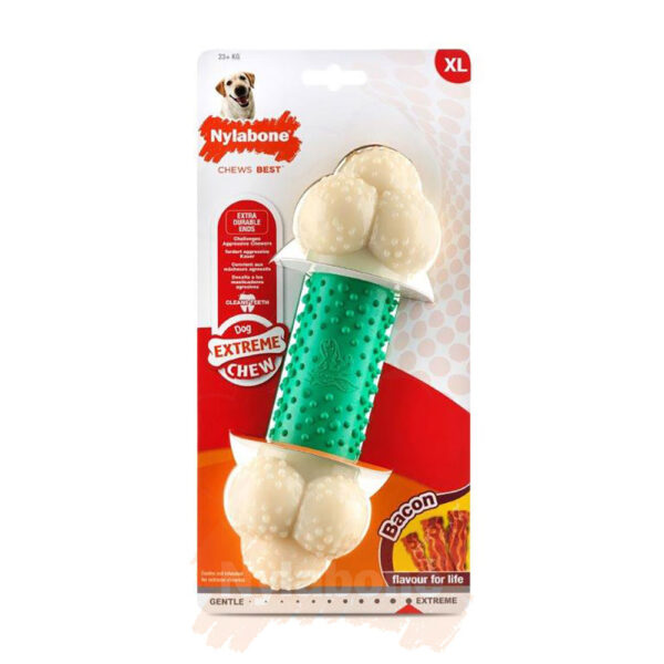 Nylabone tyggebein med dobbel virkning - Størrelse M: L 19 x B 6 x H 6 cm