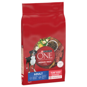 Purina One Medium/Maxi Adult Okse & ris - 2 x 7 kg