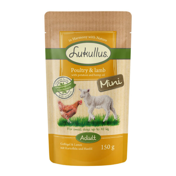 Lukullus naturlig kost Adult Mini uten korn 6 x 150 g - Fjærkre & Lam