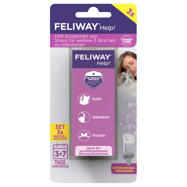 Feliway® Help! anti-stress for katter - 3 x 340 mg-patroner - sparepakke