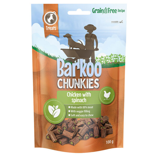 2 + 1 gratis! Barkoo Chunkies Fylte Sticks 3 x 100 g - Kylling & Spinat (3 x 100 g)