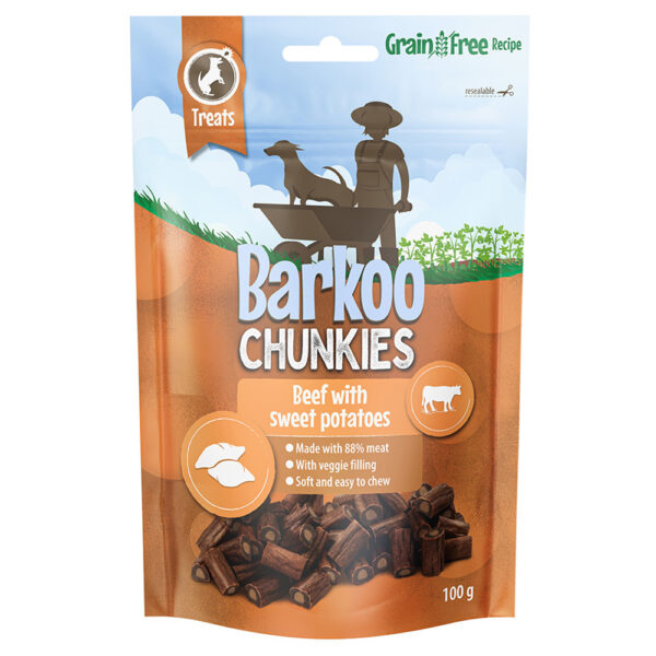 2 + 1 gratis! Barkoo Chunkies Fylte Sticks 3 x 100 g - Storfe & søtpotet (3 x 100 g)