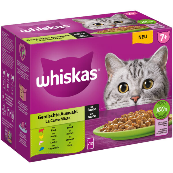 Megapack Whiskas Senior porsjonsposer 24 x 85 gram - 7+ blandet utvalg i saus