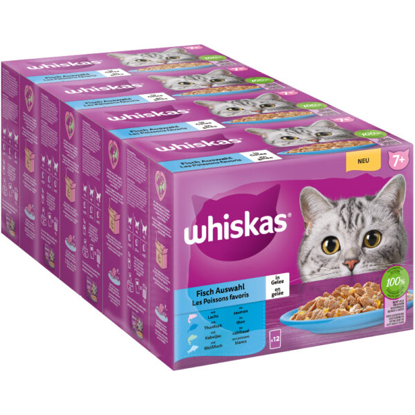 Megapakke Whiskas 7+ /11+ Senior 96 x 85 g Porsjonsposer - 7+ Fiskeutvalg i gelè