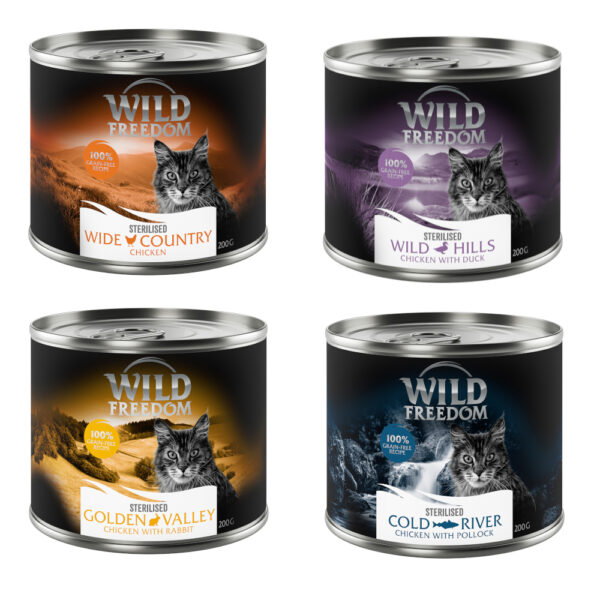 Til prøvepris! Wild Freedom Adult Sterilised 6 x 200 g / 400 g - Mix (4 Sorter) 6 x 200 g