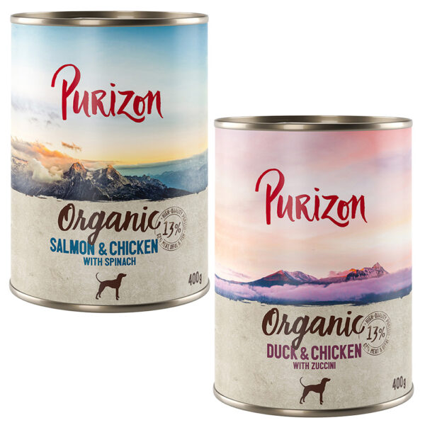 Purizon Organic 6 x 400 g - Mixpaket: 3 x And med kylling