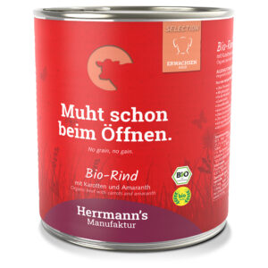 Herrmann's Meny Sensitive 24 x 400 g / 800 g - Bio-Storfe mit Bio-gulrøtter og Bio-Amaranth