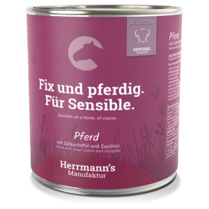 Herrmann's Meny Sensitive 24 x 400 g / 800 g - Hest med Bio-søtpotet og Bio-squash