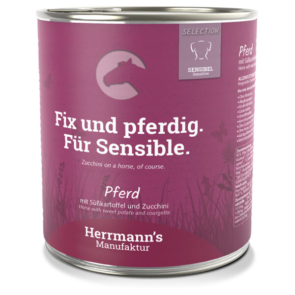 Herrmann's Meny Sensitive 24 x 400 g / 800 g - Hest med Bio-søtpotet og Bio-squash