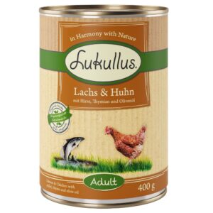 Økonomipakke Lukullus 12 x 400 g - Laks & Kylling