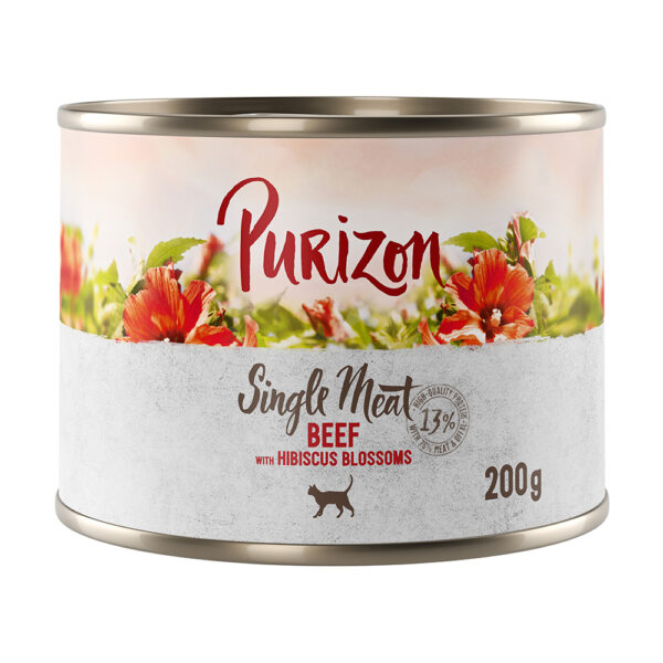 10 + 2 gratis! Purizon Adult 12 x 200 g / 400 g - Single Meat: Storfe med hibiskusblomster (12 x 200 g)