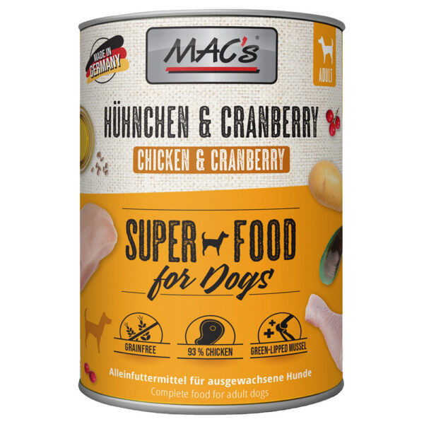 MAC's Dog Adult 24 x 800 g - Kylling & Cranberry