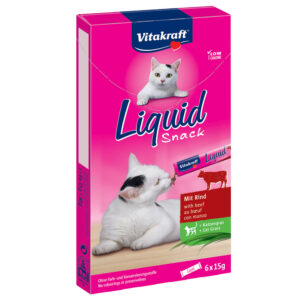 Vitakraft Cat Liquid-Snack - Storfekjøtt & inulin - 6 x 15 g