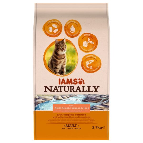 IAMS Naturally Cat Adult with salmon - Økonomipakke: 2 x 2