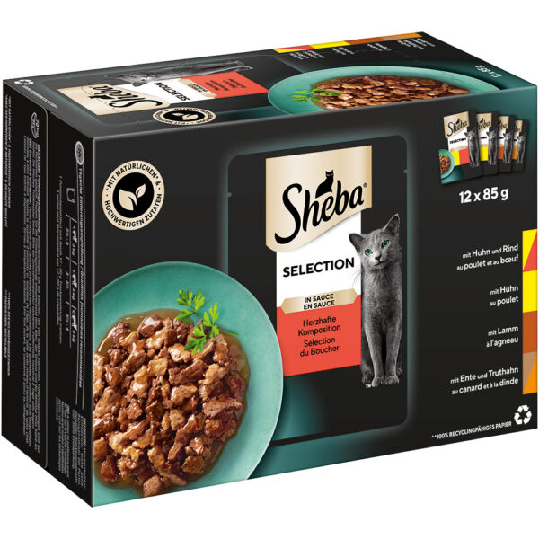 Megasparepakke Sheba Varianter poser 144 x 85 g - Selection i saus Hjertelig Komposisjon