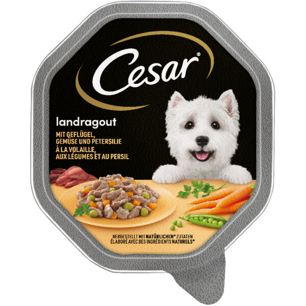 Økonomipakke Cesar porsjonsskåler 28 x 150 g - Country Kitchen med fjærkre og grønnsaker i delikat saus