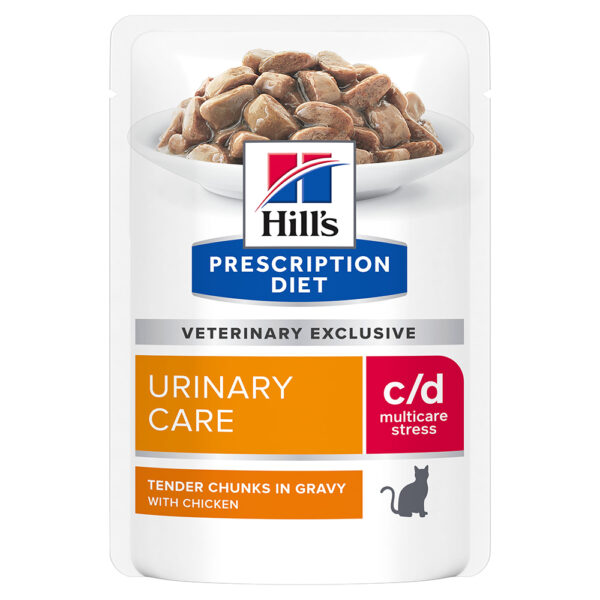 10 + 2 gratis! 12 x 85 g Hill's Prescription Diet - c/d Urinary Stress kattefôr med Kylling