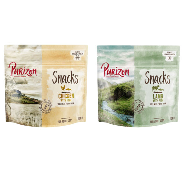 2 x 100 g Prøveblanding Purizon Snacks - Kylling & Fisk / Lam & Fisk