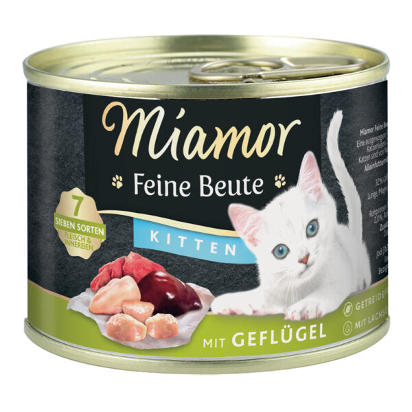 Økonomipakke med Miamor Fine Prey 24 x 185 g - Kitten Fjørfe