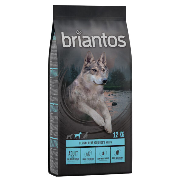 11 + 1 kg gratis! 12 kg Briantos kornfritt tørrfôr - Adult Laks & Potet