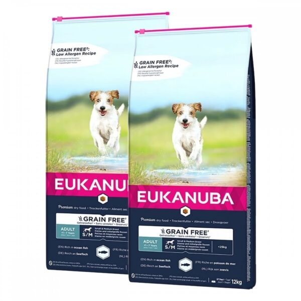 Eukanuba Dog Grain Free Adult Small & Medium Breed Ocean Fish 2 x 12kg