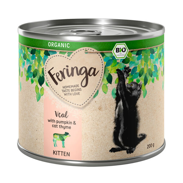 Feringa Organic Kitten 12 x 200 g - Kalv med gresskar og kattegamander