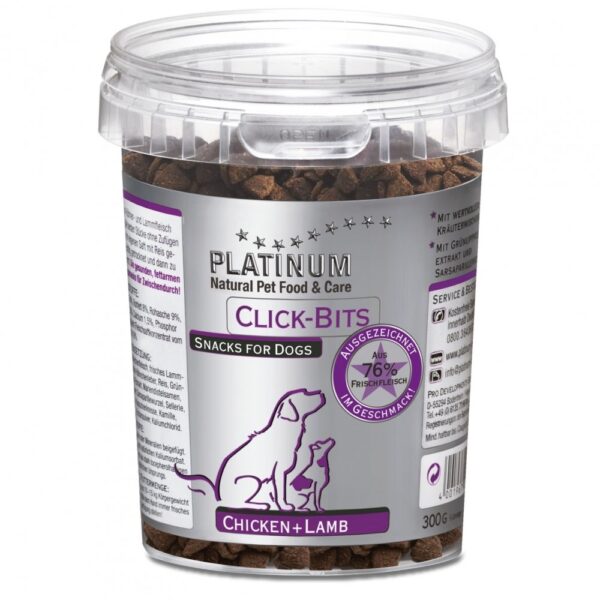 Platinum Click Bits Hundegodteri Kylling og Lam 300 g