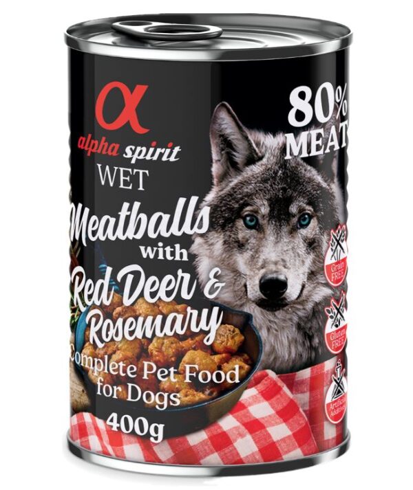 alpha spirit Dog Meatballs 6 x 400 g - Rød hjort og rosmarin