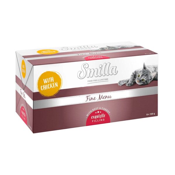 Smilla Fine Menu med nytelsekjerne 8 x 100 g til spesialpris! - Kylling med okse & gulrot