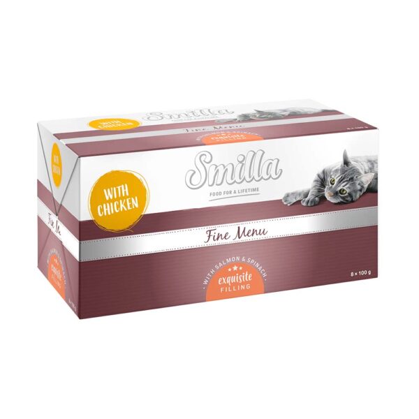 Smilla Fine Menu med nytelsekjerne 8 x 100 g til spesialpris! - Kylling med Laks & Spinat