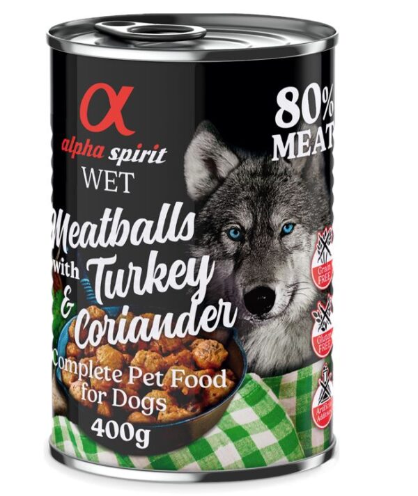 alpha spirit Dog Meatballs 6 x 400 g - Kalkun og koriander