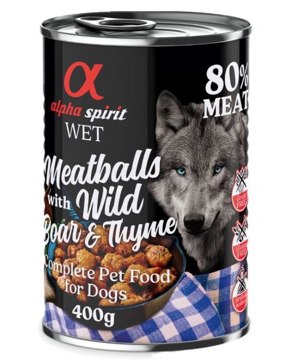 alpha spirit Dog Meatballs 6 x 400 g - Villsvin og timian