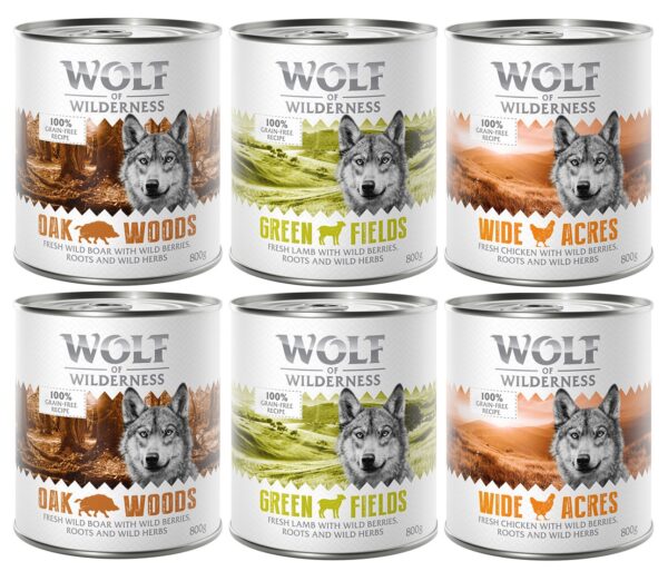 Wolf of Wilderness 6 x 800 g - Blandet pakke (Lam