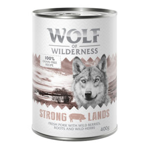 Økonomipakke: Wolf of Wilderness Adult 12 x 400 g - Strong Lands Svin