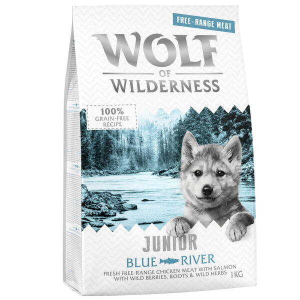 Wolf of Wilderness Junior "Blue River" - Frittgående kylling & laks - 5 x 1 kg