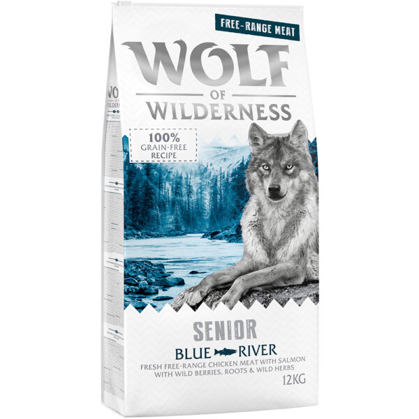 Wolf of Wilderness Senior "Blue River" - Frittgående kylling & laks - 2 x 12 kg