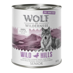 24x800g Wolf of Wilderness Senior "Frittgående" - Senior Wild Hills - Frittgående And & Kalv