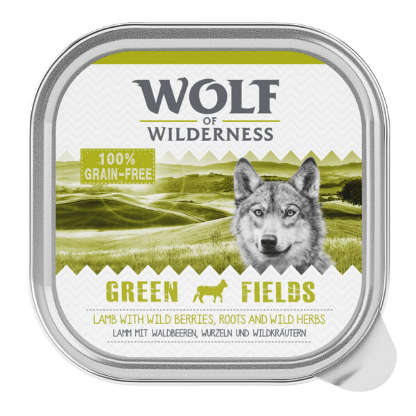 Økonomipakke Wolf of Wilderness Adult 24 x 300 g - Green Fields - Lam