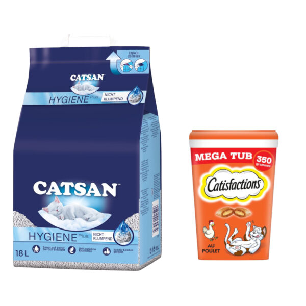 18 l Catsan kattesand + 2 x 350 g Dreamies snacks til spesialpris! - Hygienestrø kattesand + Kattensnacks Kylling