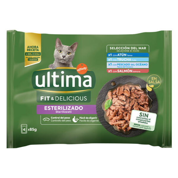 96 x 85 g Ultima Cat til spesialpris! - Sterilized: Fiskeutvalg (Laks