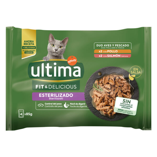 96 x 85 g Ultima Cat til spesialpris! - Sterilized: Kylling & Laks