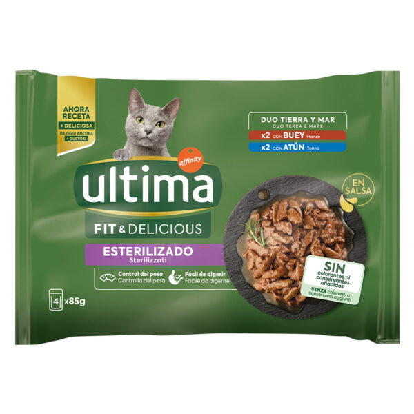 96 x 85 g Ultima Cat til spesialpris! - Sterilized: Storfe & Tunfisk